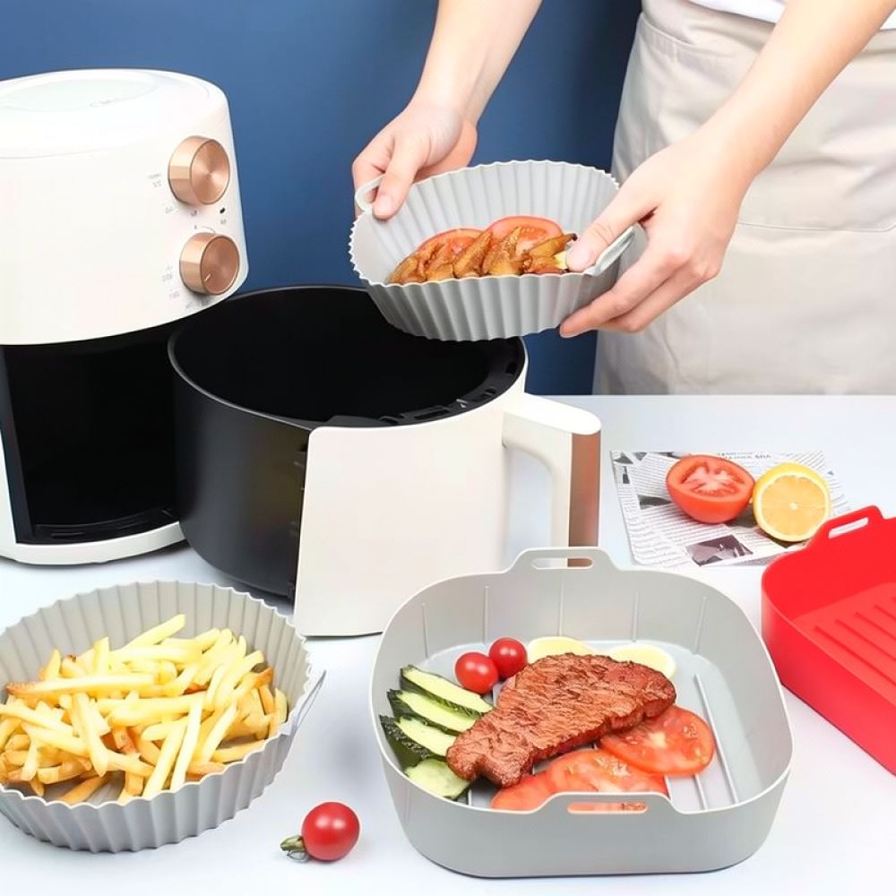 Air Fryer Silicone Pot Liner - Recipiente reutilizable de silicona cuadrada para
